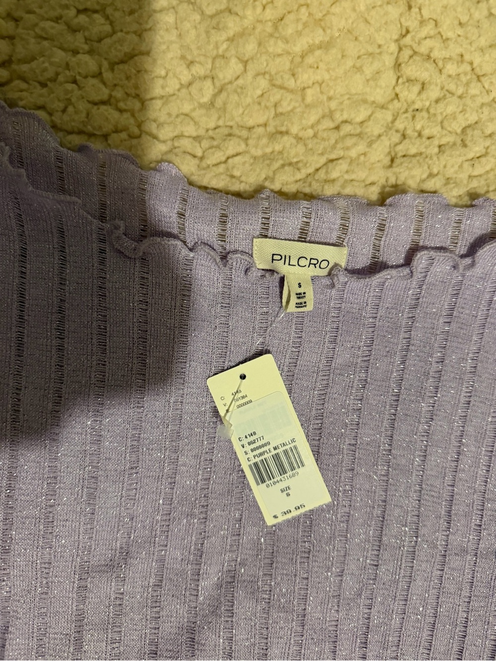 Anthropologie Pilcro Light Purple Ribbed Glitter Top - Picture 3 of 3